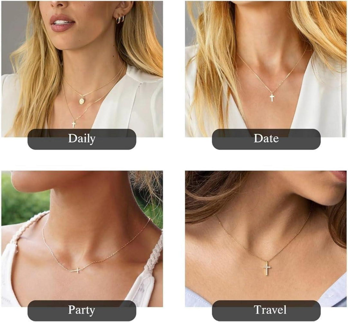 Damen Kreuz Kette Gold 14K Vergoldet Layered Halskette Choker Modeschmuck