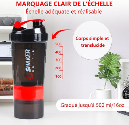 Protein Shaker 500ml Auslaufsicher Sport Shake Flasche Rot