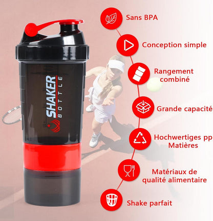 Protein Shaker 500ml Auslaufsicherer Sport Shake Becher mit Kugel Rot