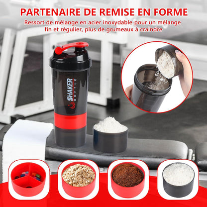 Protein Shaker 500ml Auslaufsicher mit Edelstahl-Kugel Rot