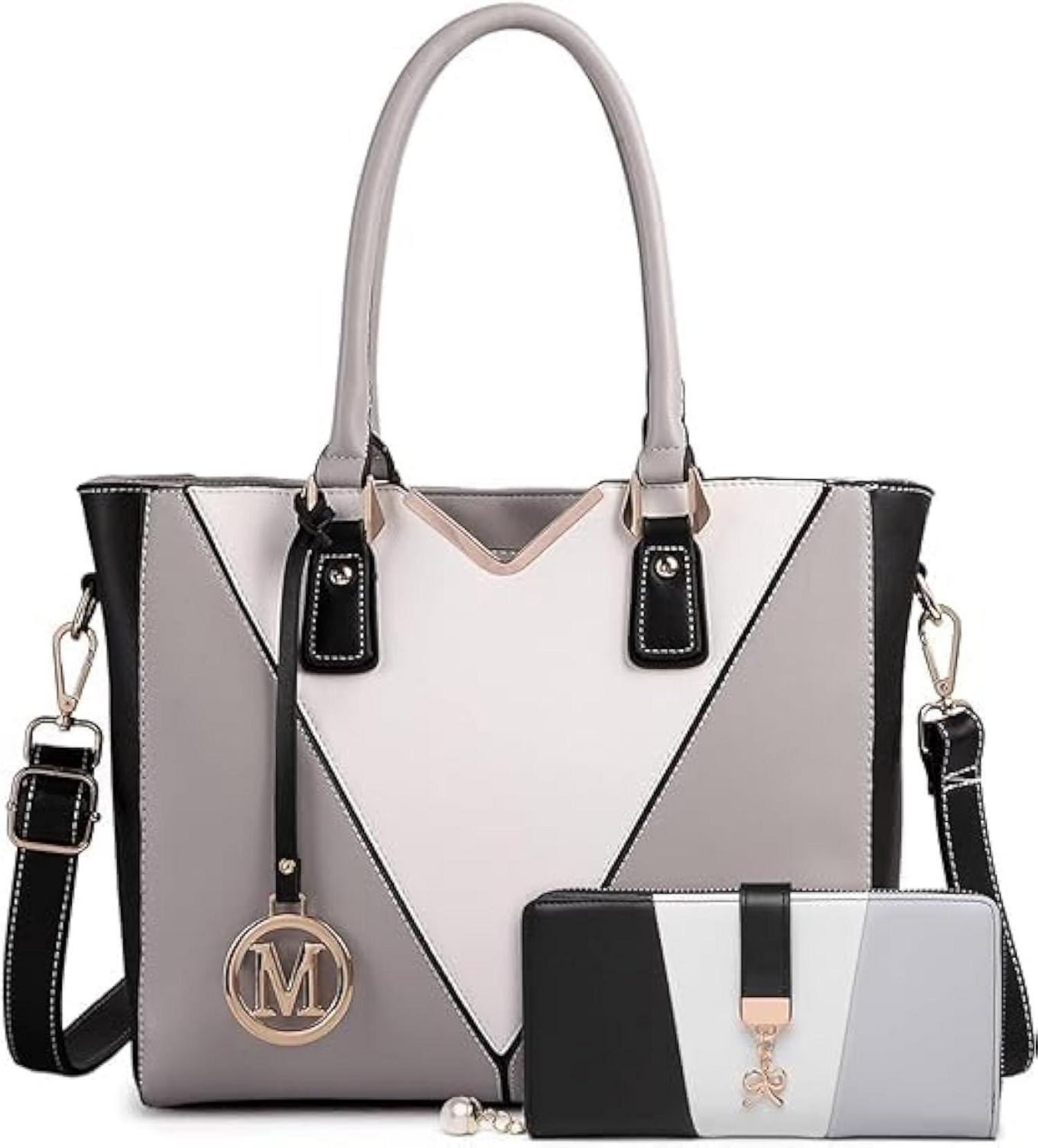 Moderne Grau-Weiß Damen Handtasche V-förmiges Design