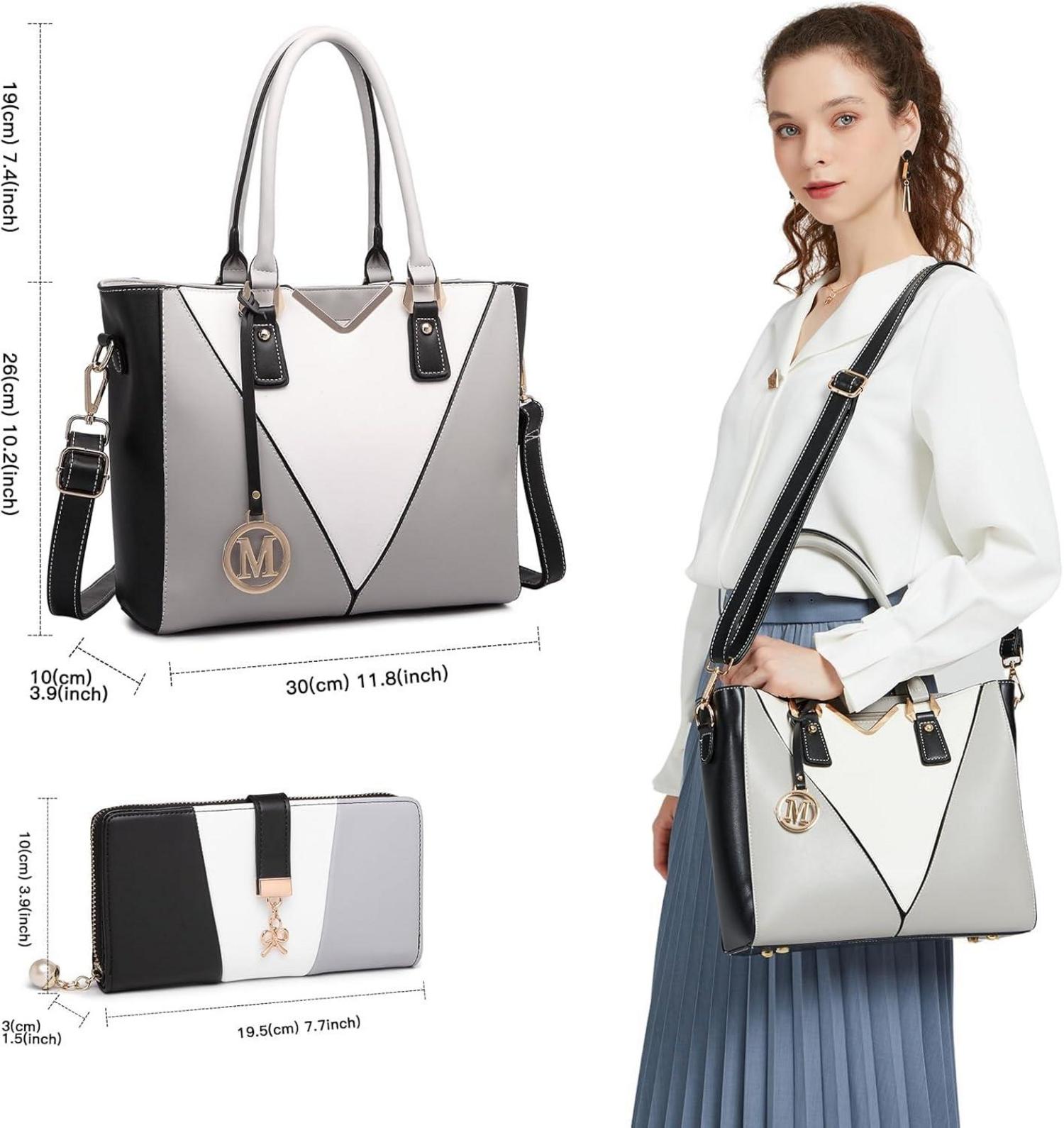 Moderne Grau-Weiß Damen Handtasche V-förmiges Design