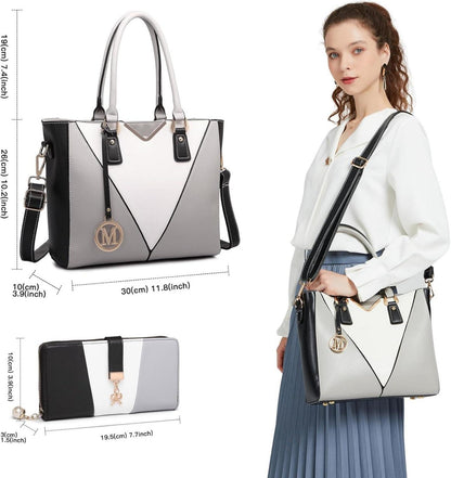 Moderne Grau-Weiß Damen Handtasche V-förmiges Design