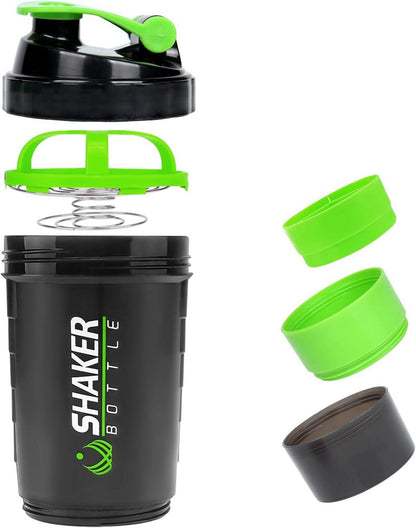 Protein Shaker 500ml mit Edelstahl-Kugel, auslaufsicher, grün