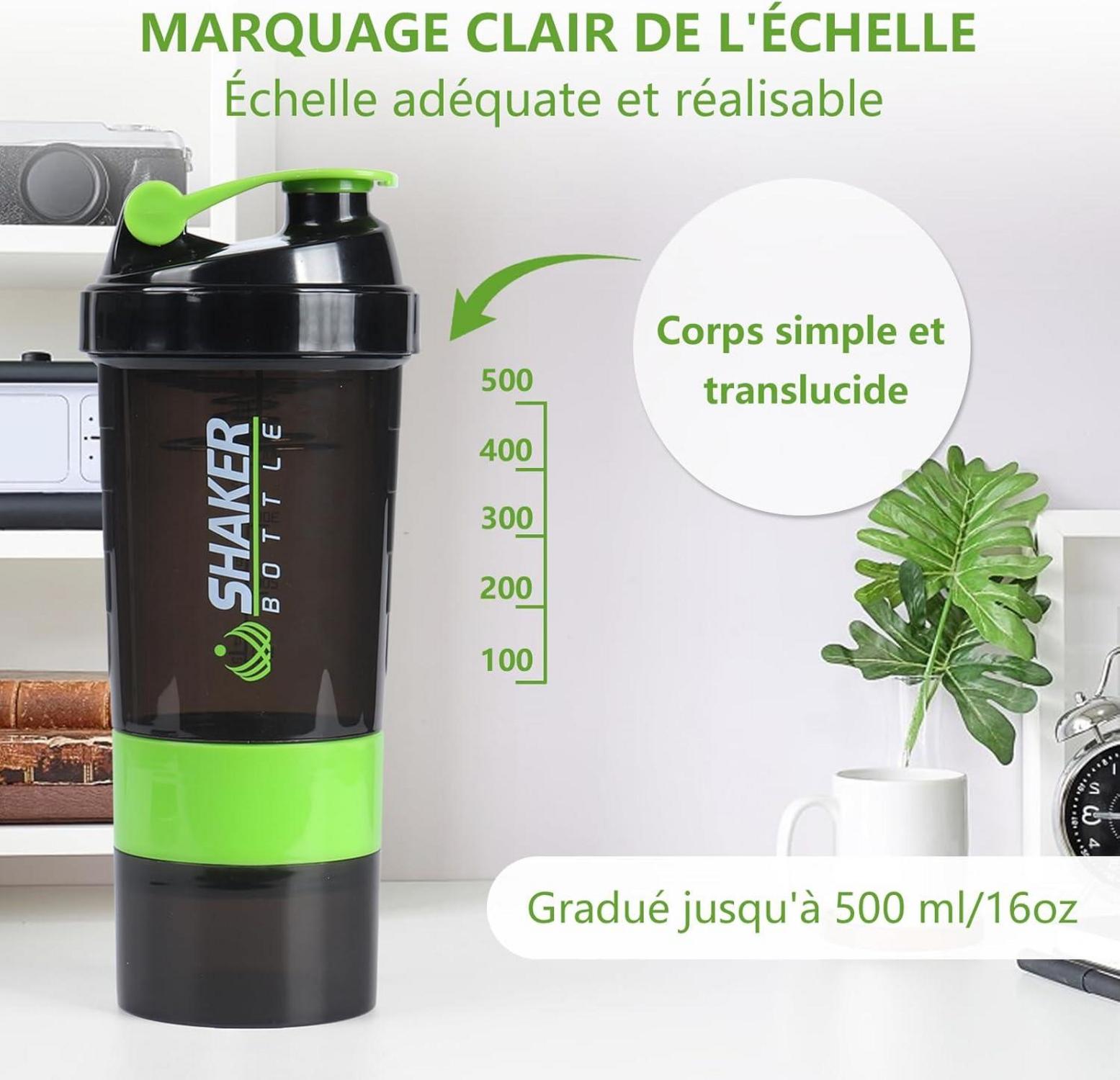 Protein Shaker 500ml mit Edelstahl-Kugel, auslaufsicher, grün