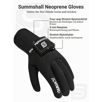 Neoprenhandschuhe 3mm Herren Damen für Wassersport L Schwarz