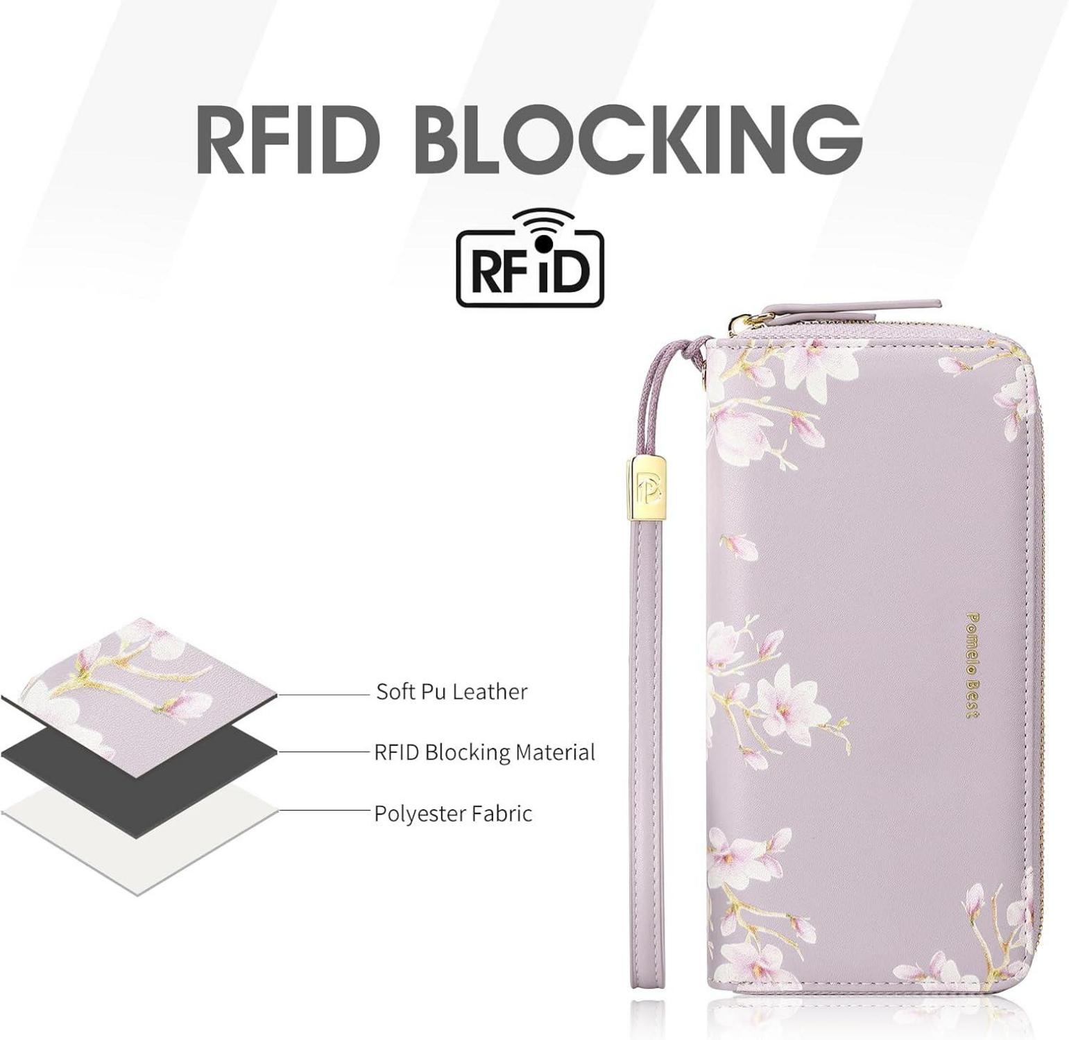 Geldbörse Damen groß Langformat RFID Blockierung Blumenfächer Violett