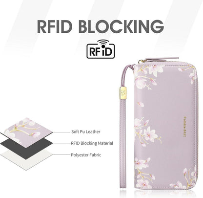 Geldbörse Damen groß Langformat RFID Blockierung Blumenfächer Violett