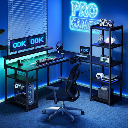 Gaming Schreibtisch LED 137x140cm L-Form Schwarz Mit