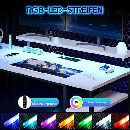 Schreibtisch L-Form 137x140cm LED Eckschreibtisch Weiß Bürotisch Homeoffice