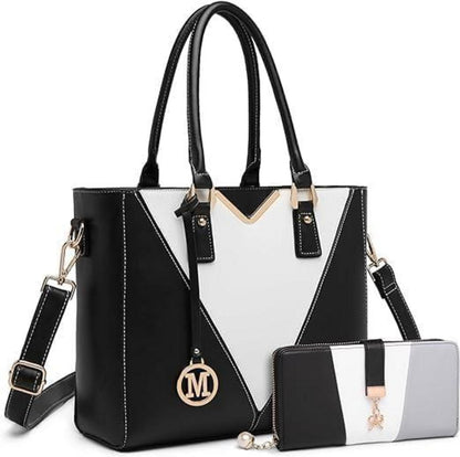 Miss Lulu Damen Handtasche Schultertasche Shopper Henkeltasche V-Design