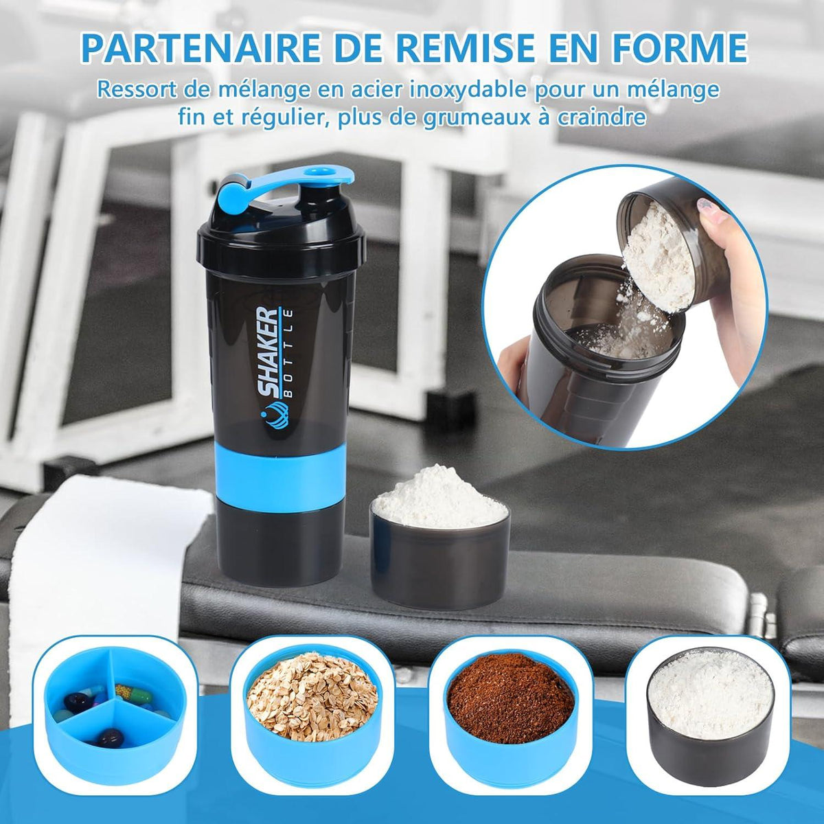 500ml Protein Shaker Eiweiß Shake Flasche mit Kugel & Lagerung Blau