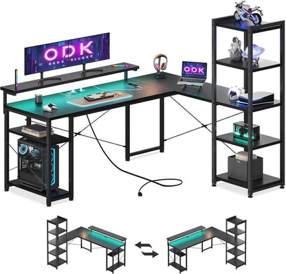 Gaming Schreibtisch LED Eckschreibtisch L-Form 155x140cm Schwarz