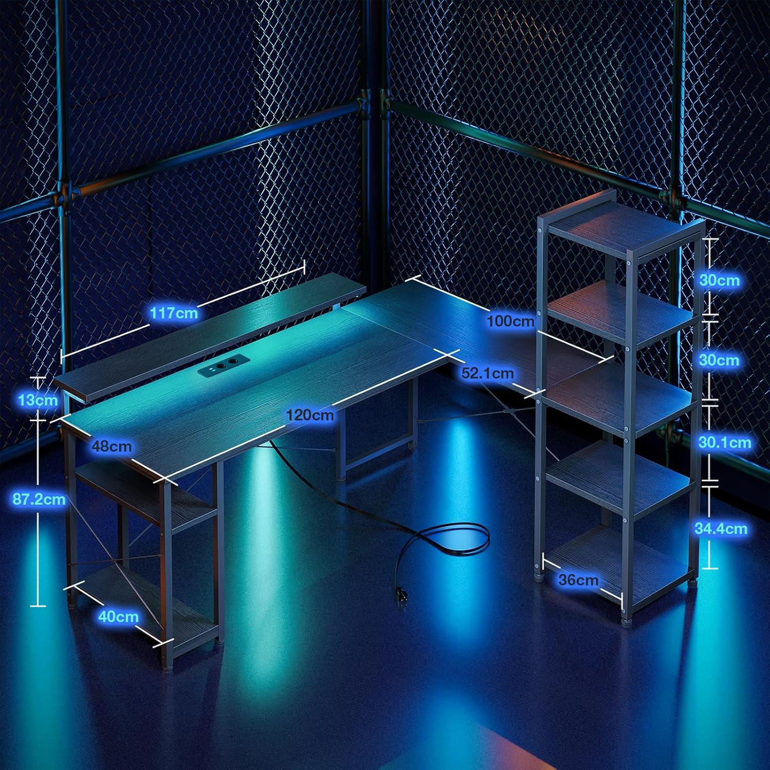 Gaming Schreibtisch LED Eckschreibtisch L-Form 155x140cm Schwarz