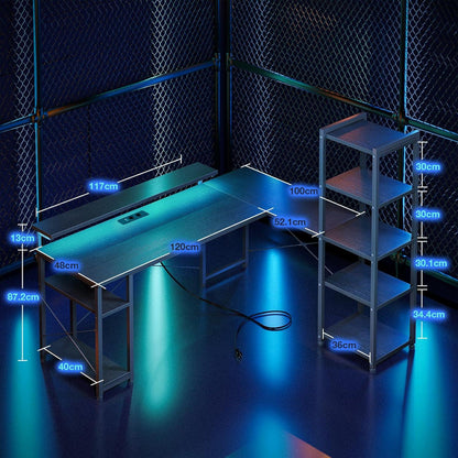 Gaming Schreibtisch LED Eckschreibtisch L-Form 155x140cm Schwarz
