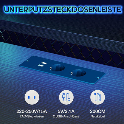 Gaming Tisch LED Ecke L-Form 155x140cm Schwarz Monitorhalter