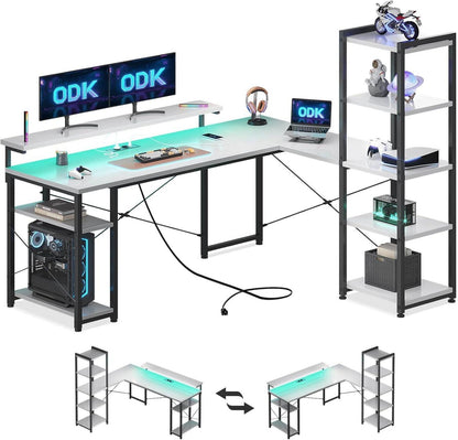 Schreibtisch L-Form LED 155x140cm USB Steckdosen