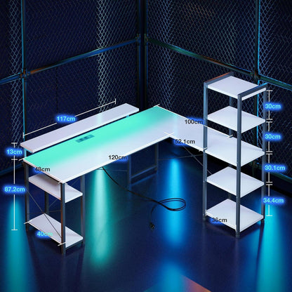 Schreibtisch L-Form LED 155x140cm USB Steckdosen