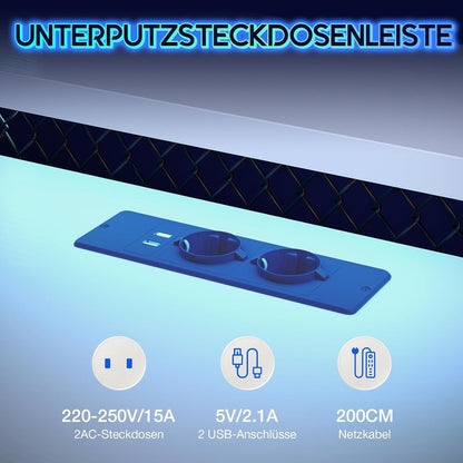 ODK L-Form LED Gaming Schreibtisch 155x140cm Steckdosen USB