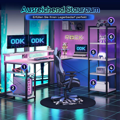 Schreibtisch L-Form LED 155x140cm weiß USB Steckdosen Regalsystem