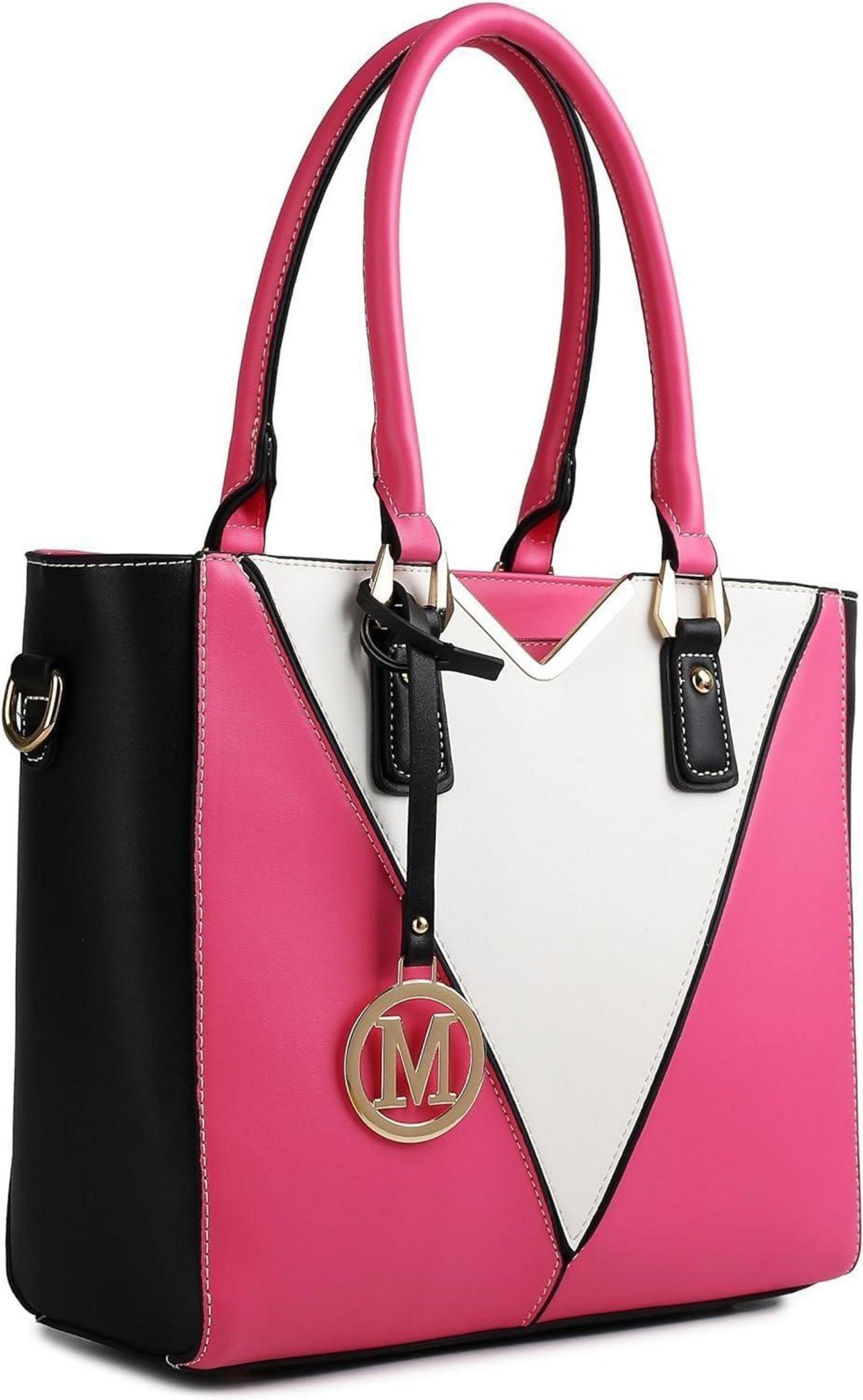 Moderne Miss Lulu Grau-Weiß Handtasche mit V-Design & Vielen Fächern