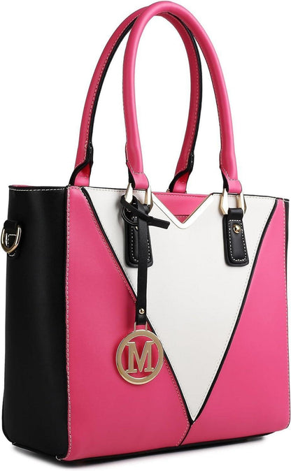 Moderne Miss Lulu Grau-Weiß Handtasche mit V-Design & Vielen Fächern