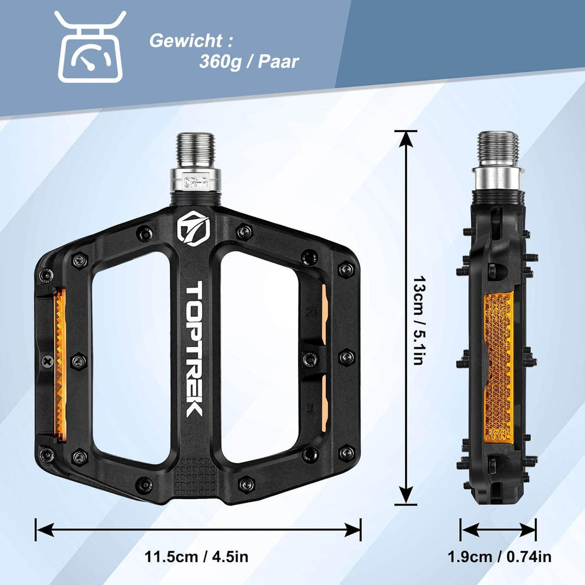 Toptrek MTB Fahrradpedale StVZO Reflektoren 3 Lager