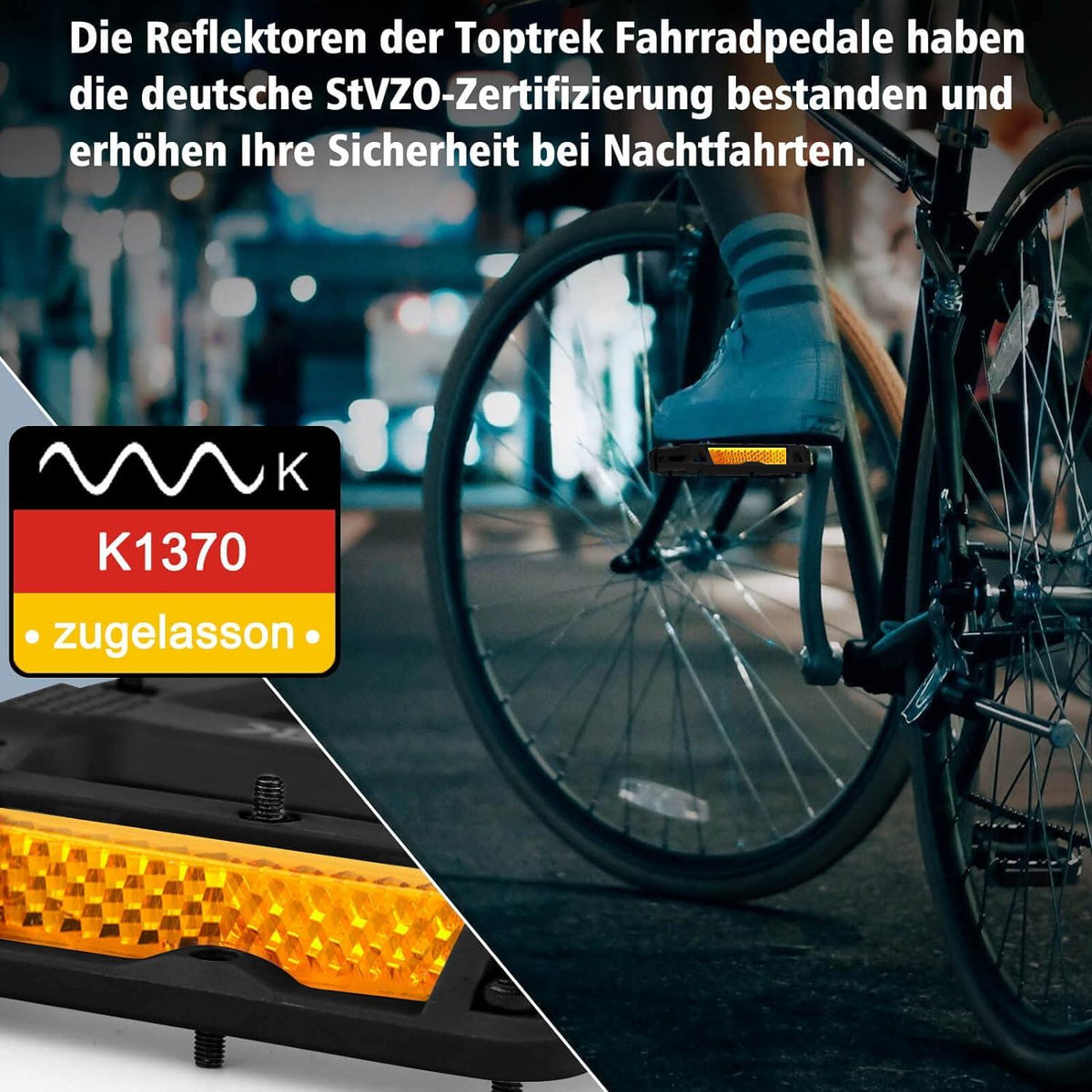 MTB Fahrradpedale StVZO Reflektoren Nylonfaser 3 Lager rutschfest 9/16