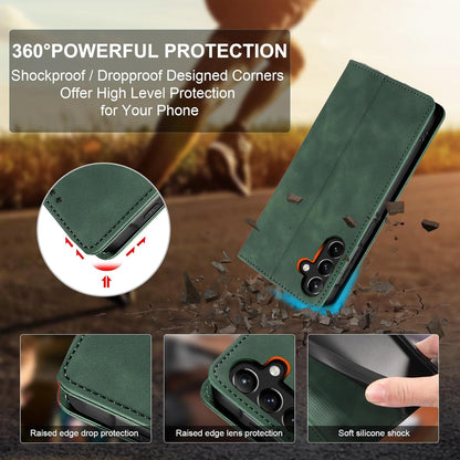 Samsung Galaxy A55 5G Handyhülle Panzerfolie Leder RFID Schutz Grün