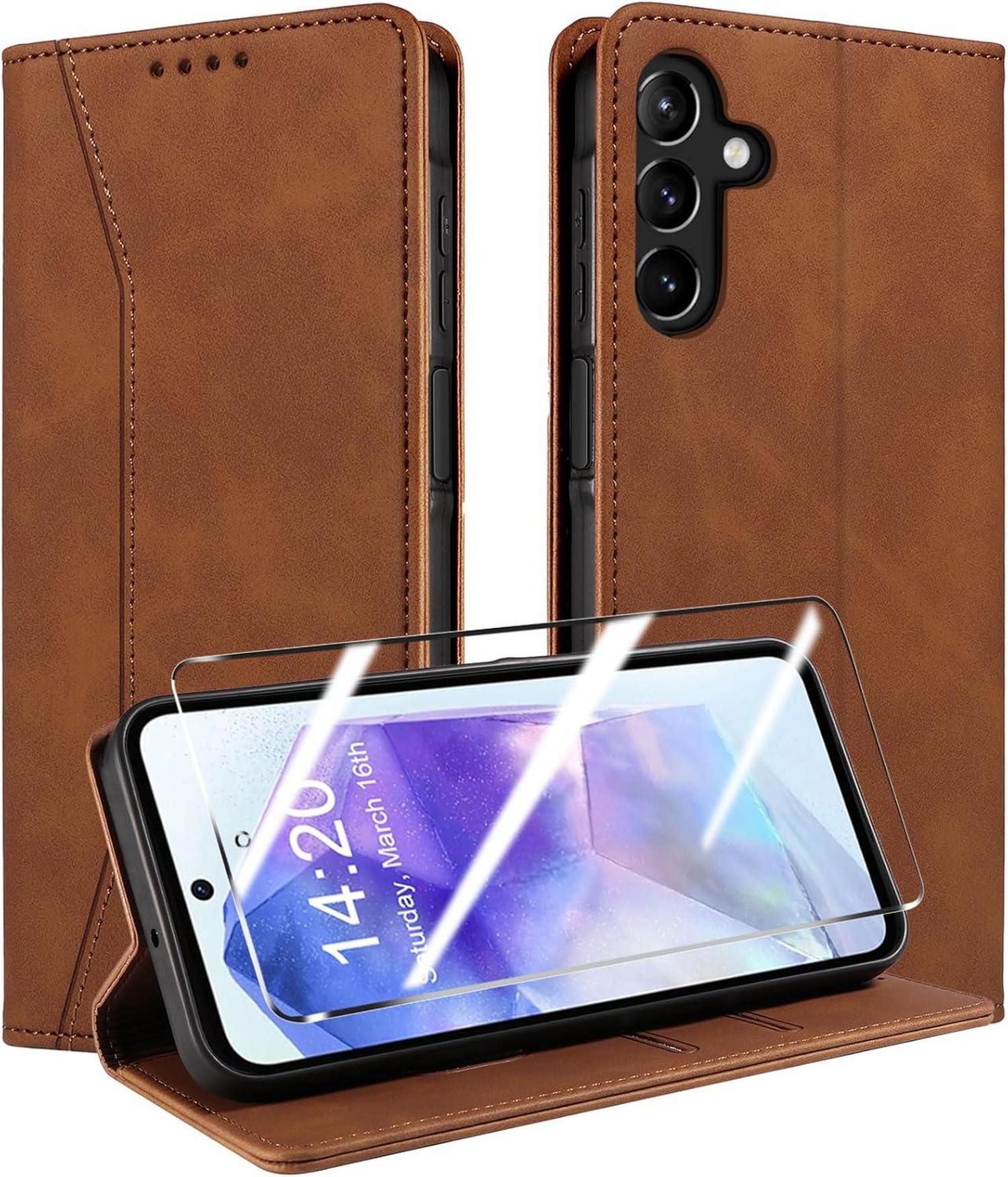 QHOHQ Handyhülle Samsung Galaxy A55 5G Schutzhülle Magnetisch Braun