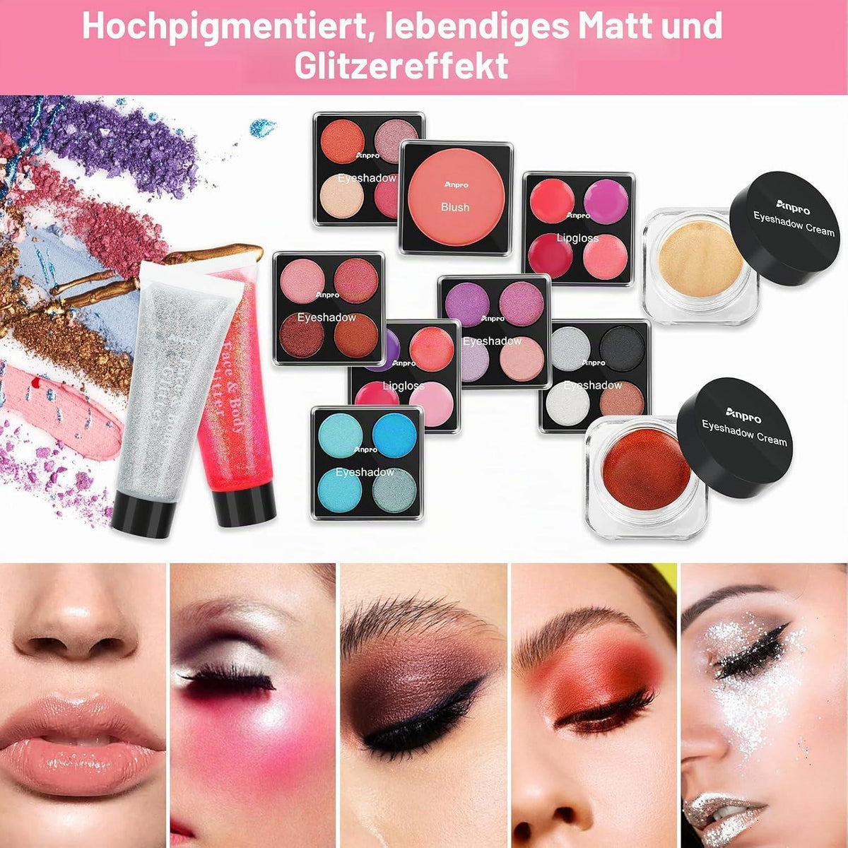 Komplettes Teen Make-up Set mit Kosmetiktasche & Pinseln