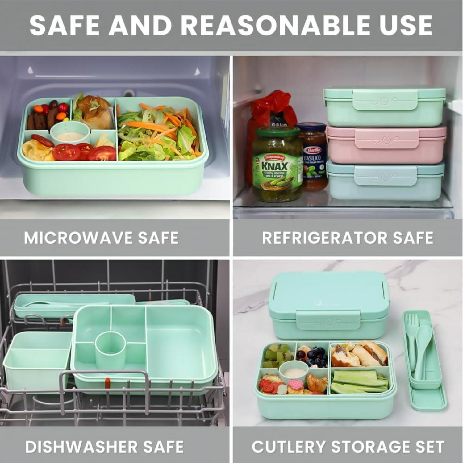 Bugucat Lunchbox Kinder Bento Box Brotdose 1300ML 2Set mit 5 Fächern Besteckset BPA-Frei
