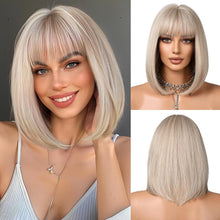 Platinblond Bob Perücke mit Pony Kurz Synthetisches Haar für