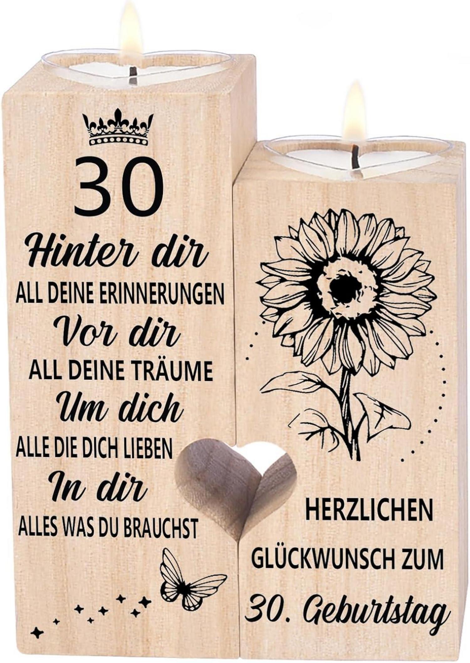 Kerzenhalter Holz Deko 30. Geburtstag Geschenk Frau Schwester Freundin