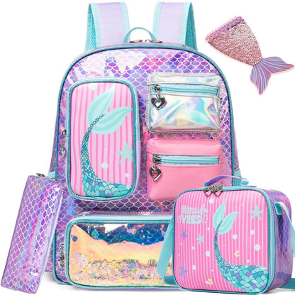 Mädchen Rolling Backpack Set mit Rädern – Meerjungfrau Rosa 6-8 Jahre