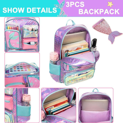 Mädchen Rolling Backpack Set mit Rädern – Meerjungfrau Rosa 6-8 Jahre