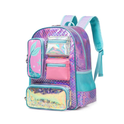 Mädchen Rolling Backpack Set mit Rädern – Meerjungfrau Rosa 6-8 Jahre