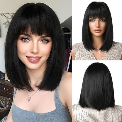 Schwarze Bob Perücke mit Pony für Frauen