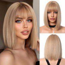 Dunkelblonde Bob Perücke mit Pony Synthetisches Haar für