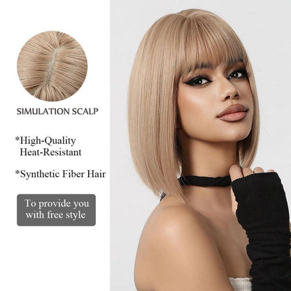 Dunkelblonde Bob Perücke mit Pony Synthetisches Haar für