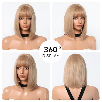 Dunkelblonde Bob Perücke mit Pony Synthetisches Haar für