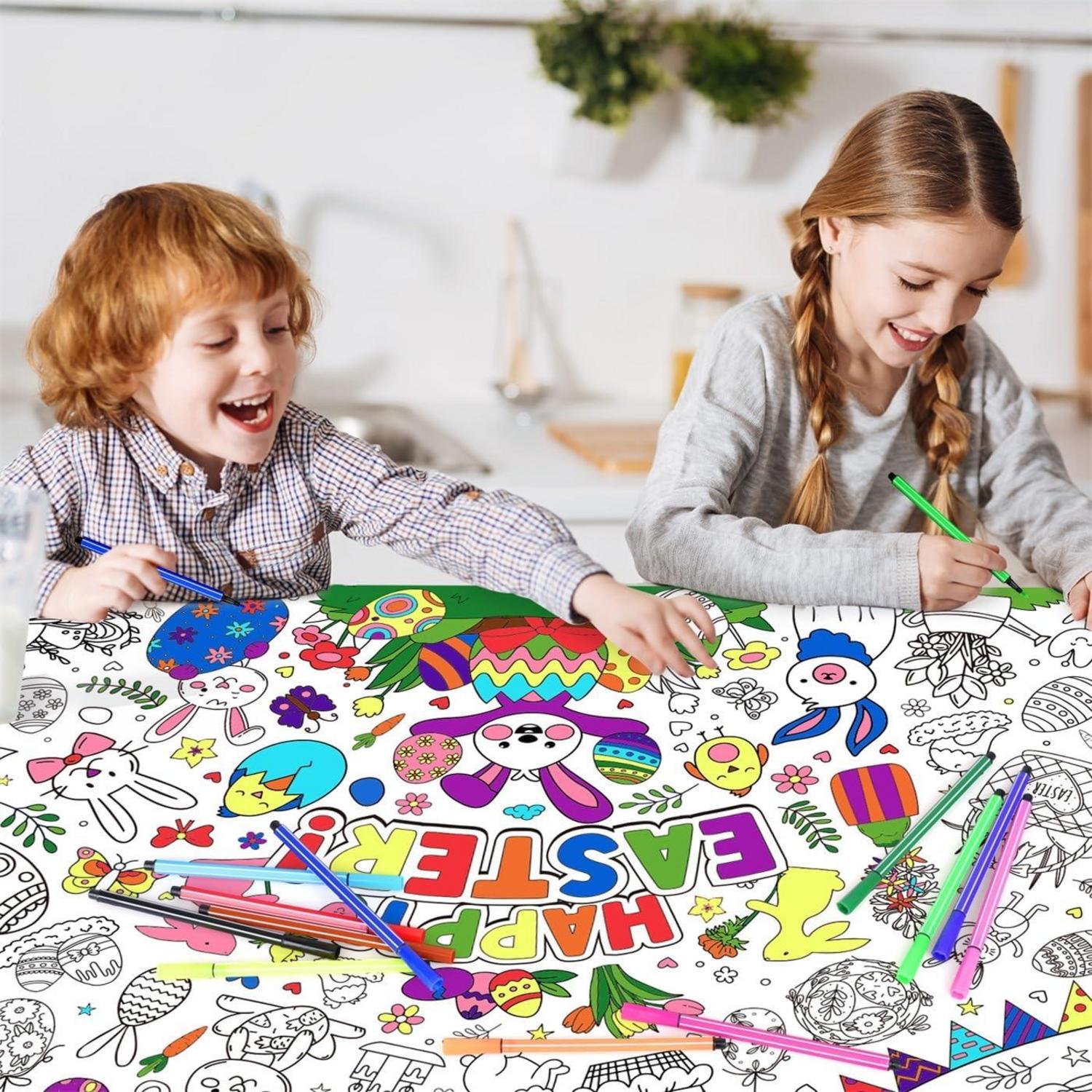Ostern Ausmaltischdecke Papier +12 Farbstifte Osterdeko Kinder Jungen Mädchen