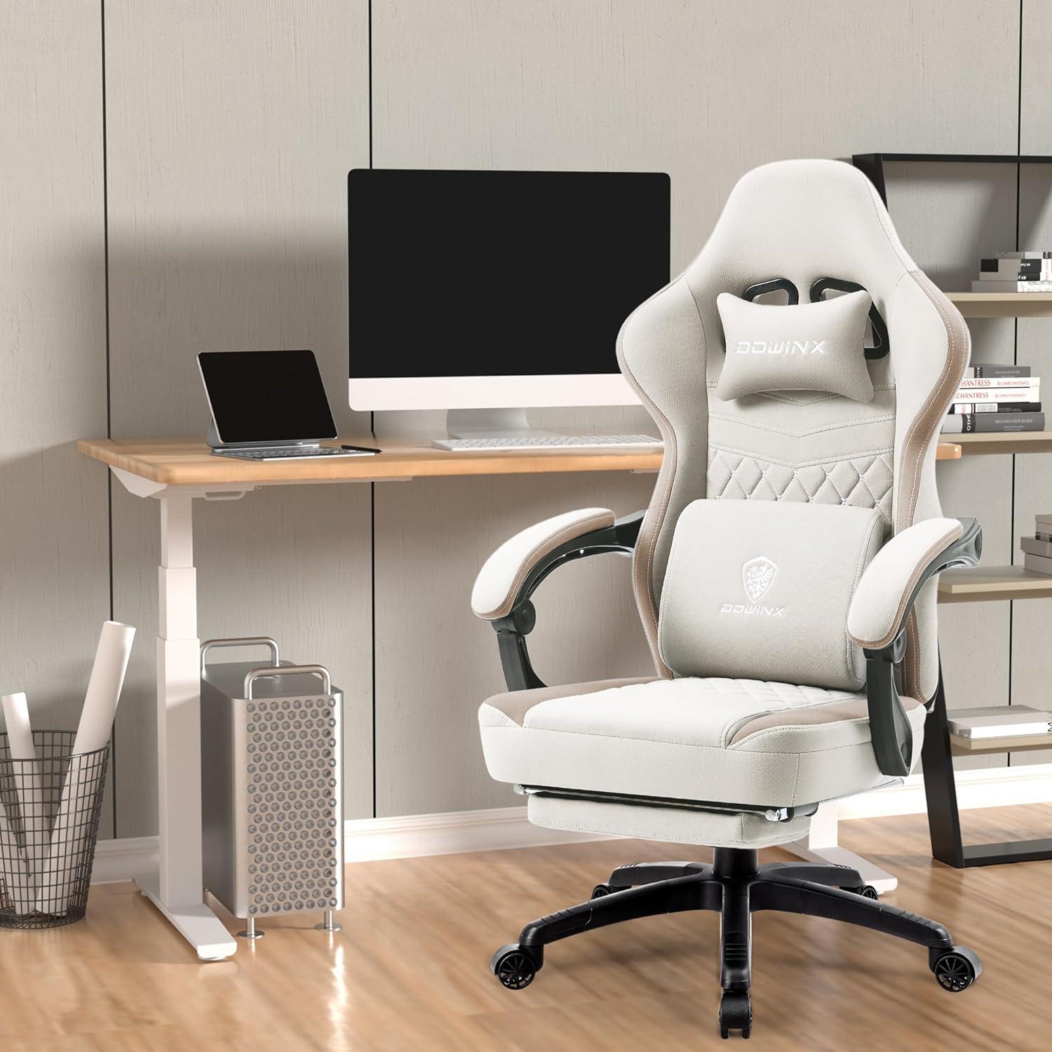 Gaming Stuhl Stoff Massage Sessel mit Fußstütze ergonomisch