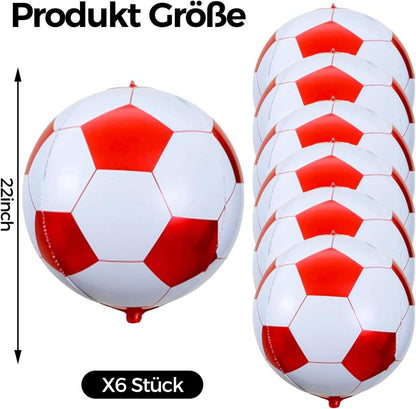 6er Set Fußball Luftballons 22 Zoll Rot Weiß Folienballon