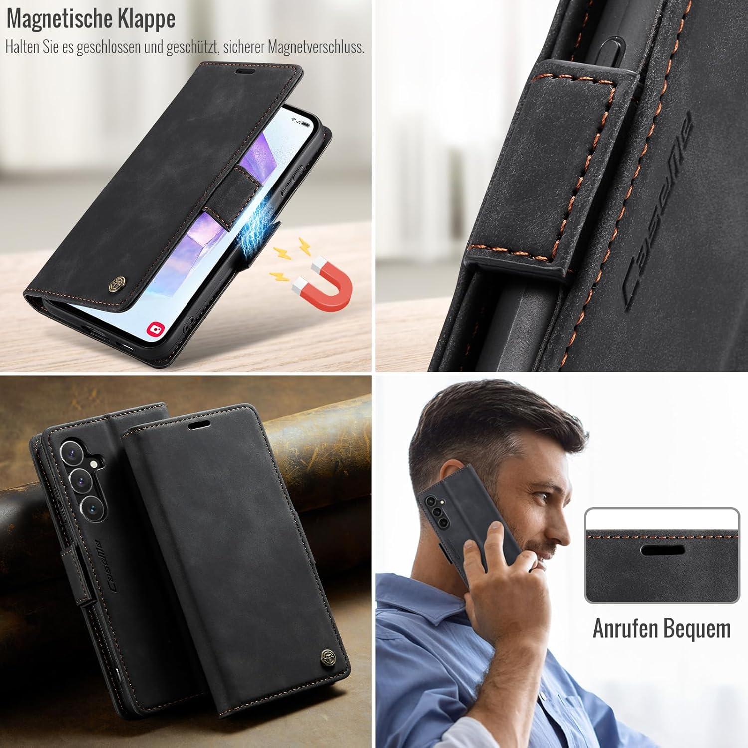 Samsung Galaxy A55 5G Handyhülle PU Leder Schwarz RFID Tasche Standfunktion