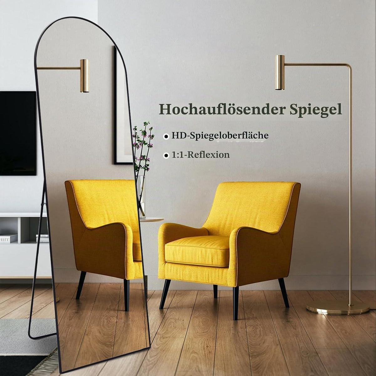 Gewölbter Ganzkörperspiegel Schwarz – Stehspiegel 147x44cm