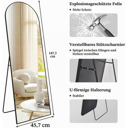 Gewölbter Ganzkörperspiegel Schwarz – Stehspiegel 147x44cm