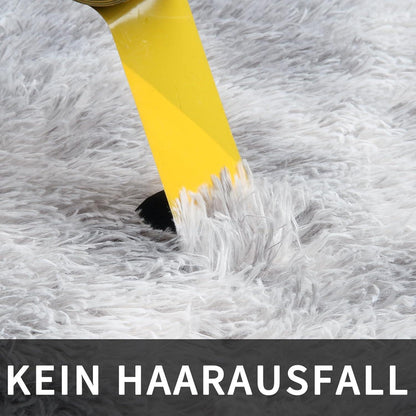 Hochflor Teppich Grau 140x200 – Flauschiger Wohnzimmerteppich Waschbar