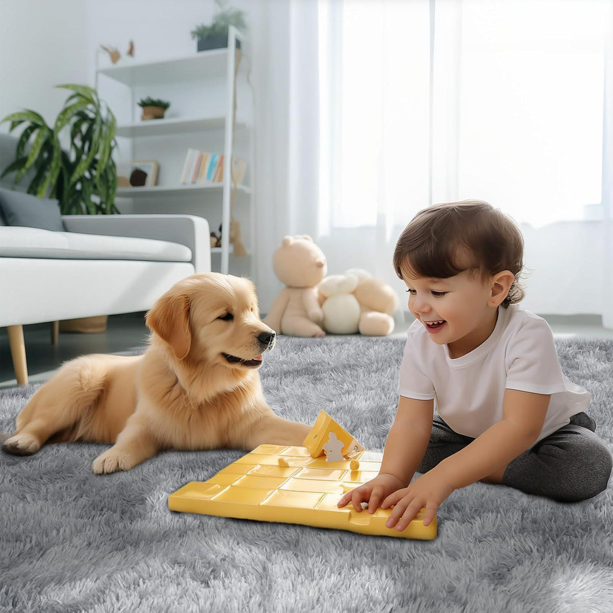 Hochflor Teppich Grau 140x200 – Flauschiger Wohnzimmerteppich Waschbar