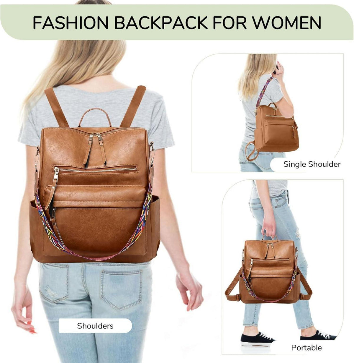 Damen-Rucksack PU-Leder wasserdicht modisch Mehrzweck